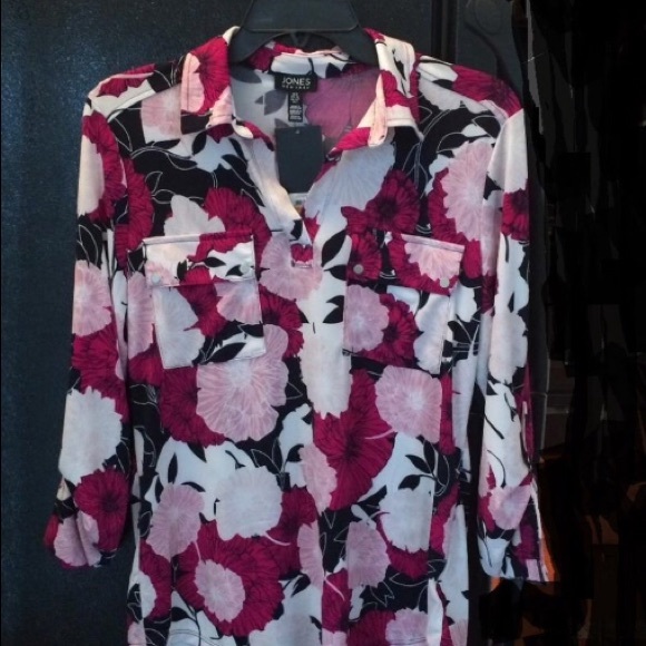 Jones New York Blouse Tab Sleeve Floral Print S - Picture 4 of 9
